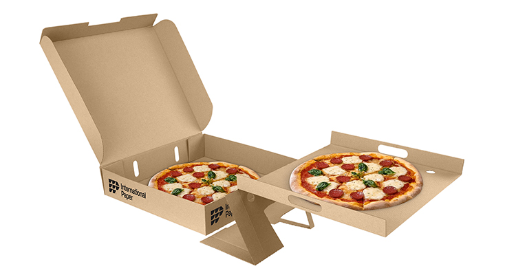 Caja de cartón para pizza que facilita su transporte y consumo
