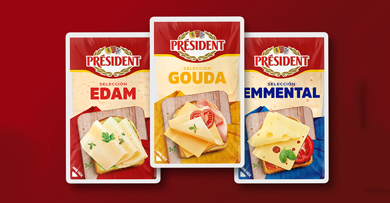 Queso en lonchas Edam, Gouda y Emmental de President